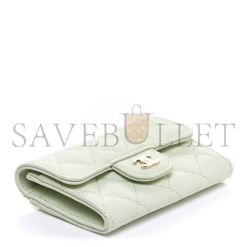 CHANEL CAVIAR QUILTED FLAP CARD HOLDER WALLET LIGHT GREEN AP0214 (11.3*7.5*2.5cm)
